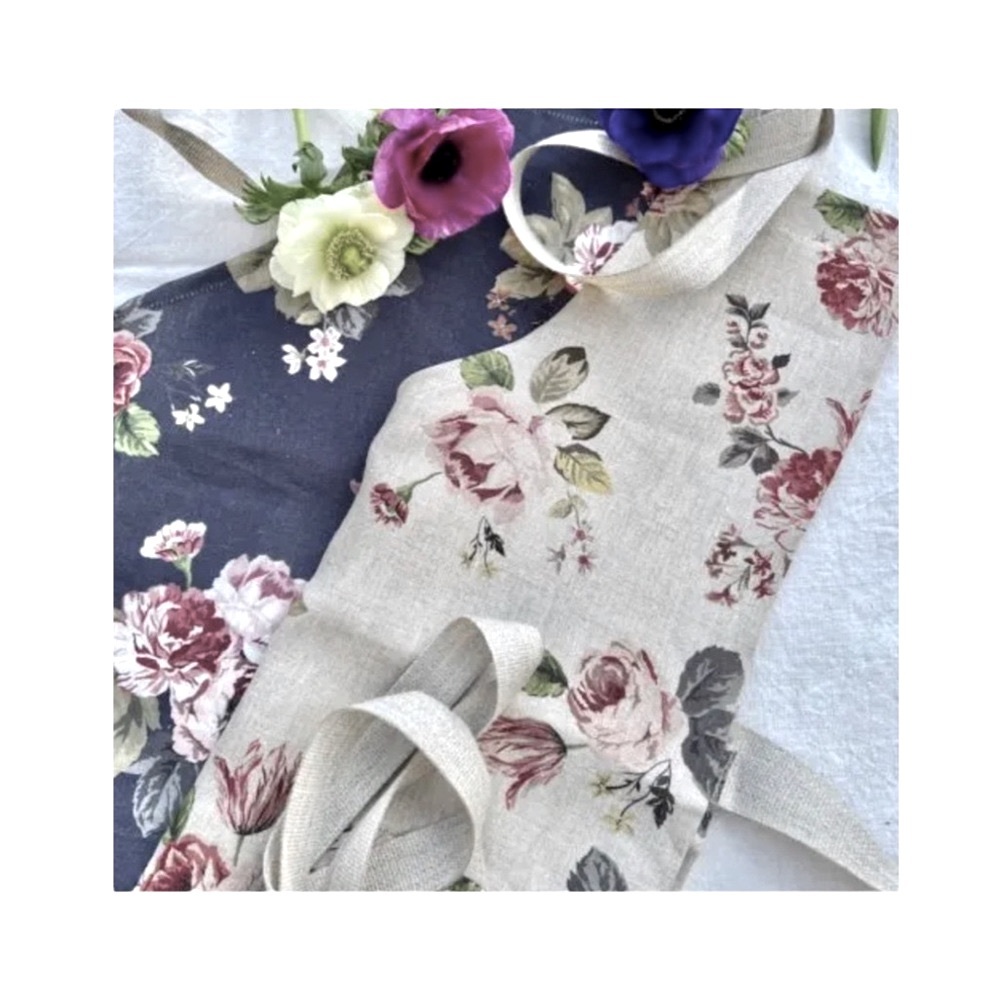 NEW MFCH Luxury French Linen Floral Apron NWOT Made by Charvet Éditions